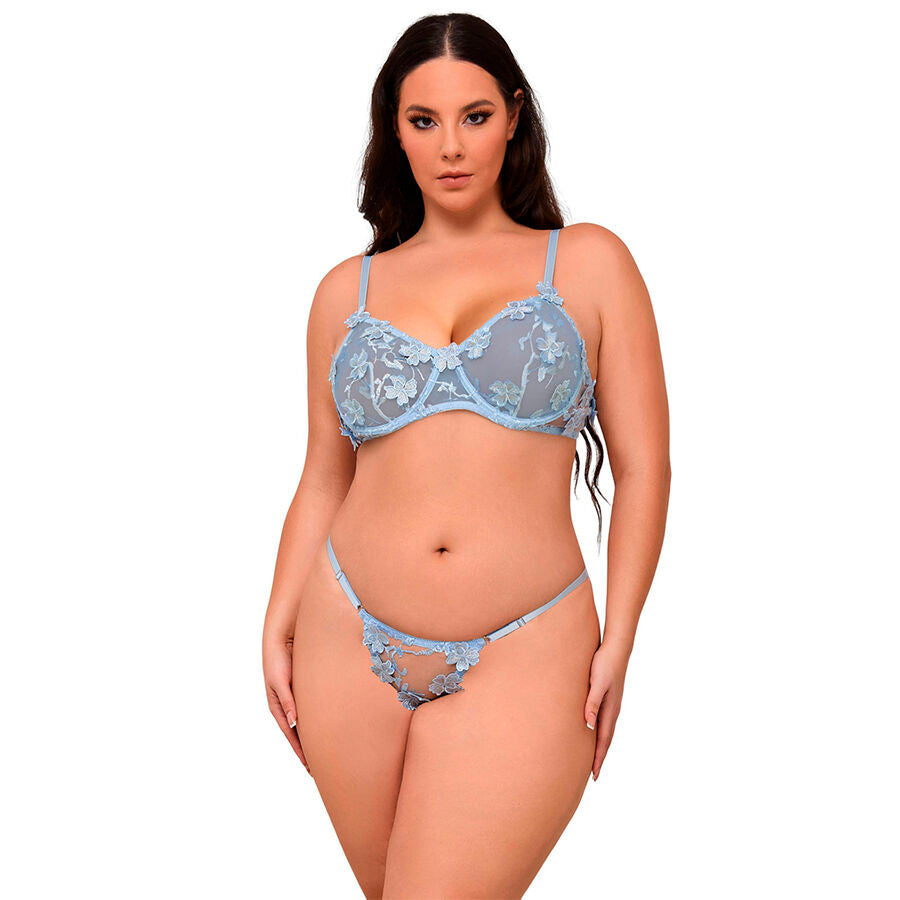 SUBBLIME - 957636 BH- UND SLIP-SET MIT BLUMENSTICKEREI HIMMELBLAU L/XL