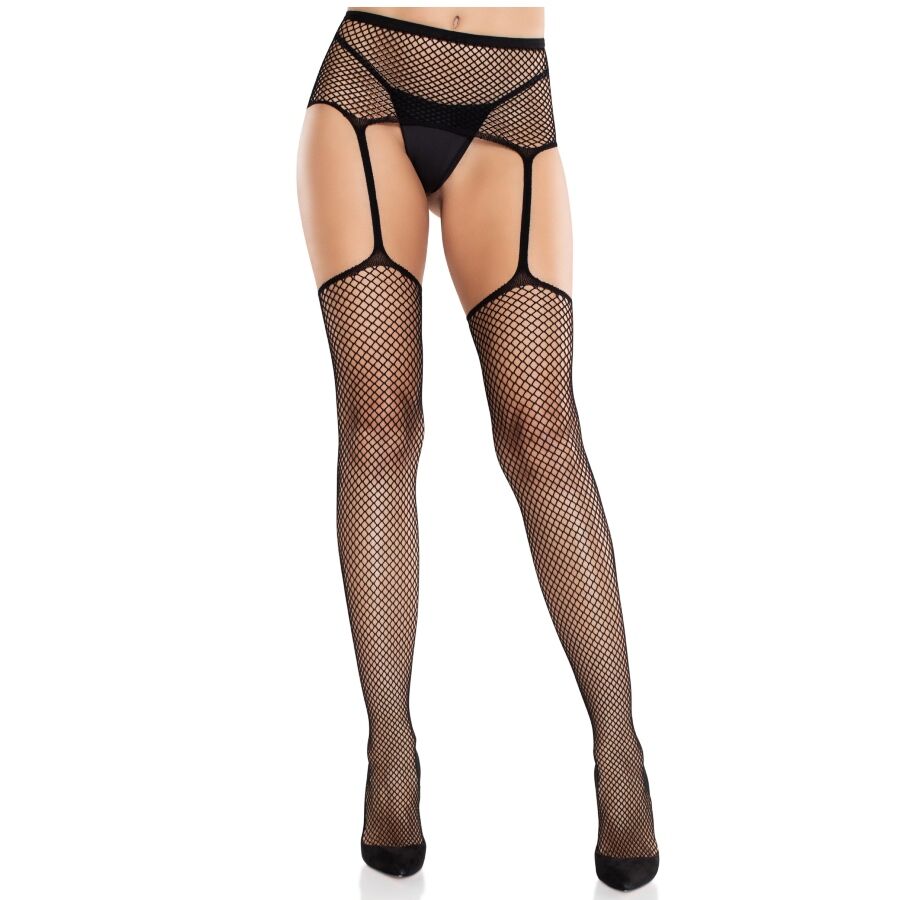 LEG AVENUE - SPITZENSTRÜMPFE MIT KREUZ UND STRUMPFGÜRTEL