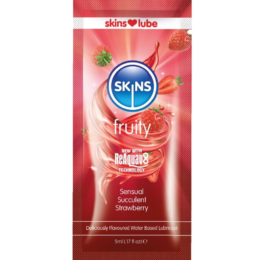 SKINS – FRUCHTIGES, WASSERBASIERTES GLEITMITTEL ERDBEERE, EINZELDOSIERUNG 5 ML