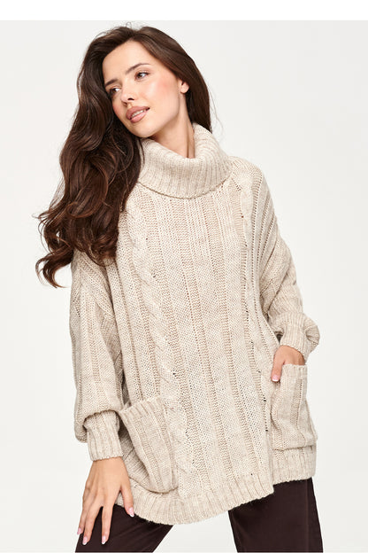 Rollkragenpullover model 232052 Makadamia