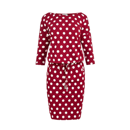13-111 Sportkleid mit Bindung und Taschen - Burgund + Tupfen