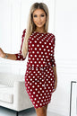 13-164 Sportkleid mit Bindung und Taschen - Burgund + Tupfen