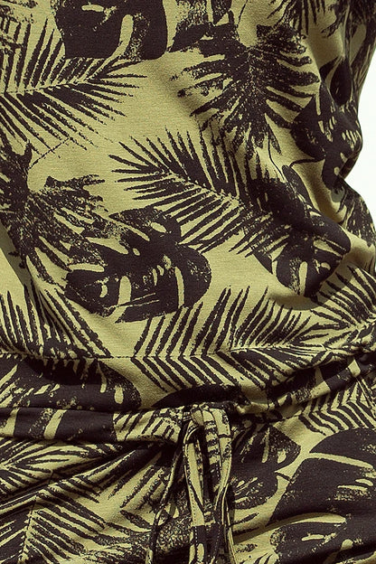 13-85 Sportliches Kleid - runde Blätter + KHAKI