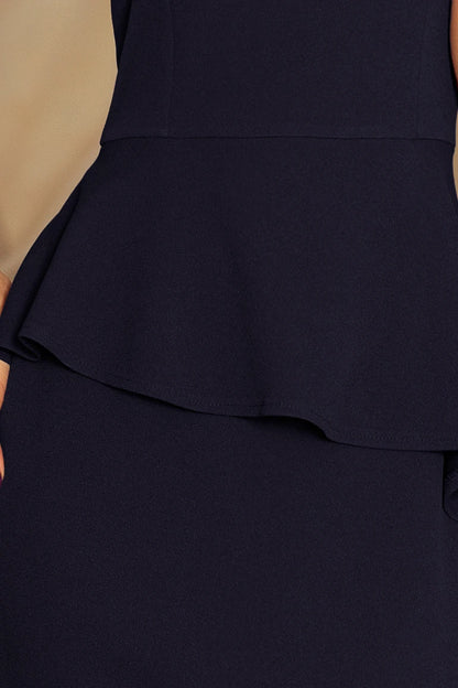 192-4 Elegantes Midikleid mit Rüschen - dunkelblau