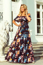 194-3 Langes Kleid mit Rüschen - schwarz + bunte Blumen