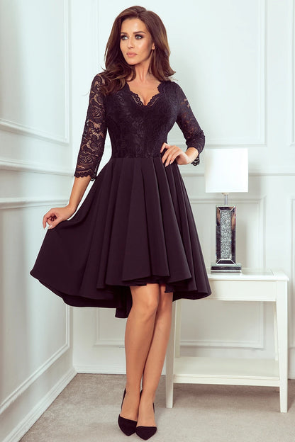 210-10 NICOLLE - Kleid mit längerem Rücken mit Spitzenausschnitt