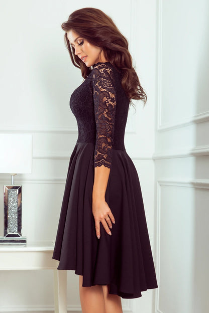 210-10 NICOLLE - Kleid mit längerem Rücken mit Spitzenausschnitt