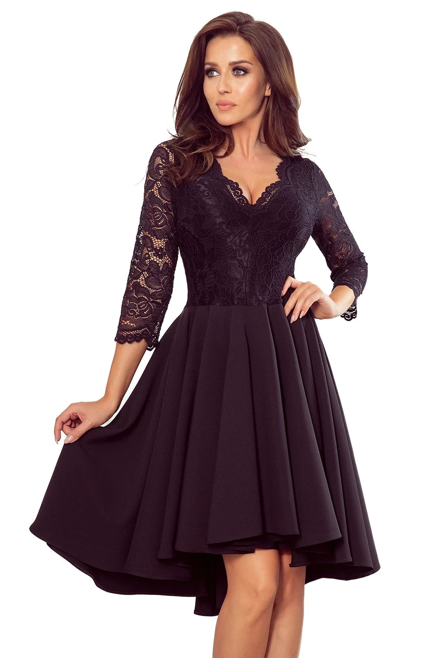 210-10 NICOLLE - Kleid mit längerem Rücken mit Spitzenausschnitt