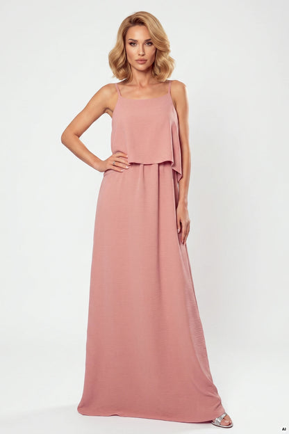 294-3 Ein langes Sommerkleid mit Trägern - Puderrosa