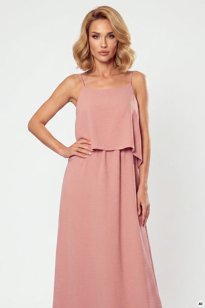 294-3 Ein langes Sommerkleid mit Trägern - Puderrosa