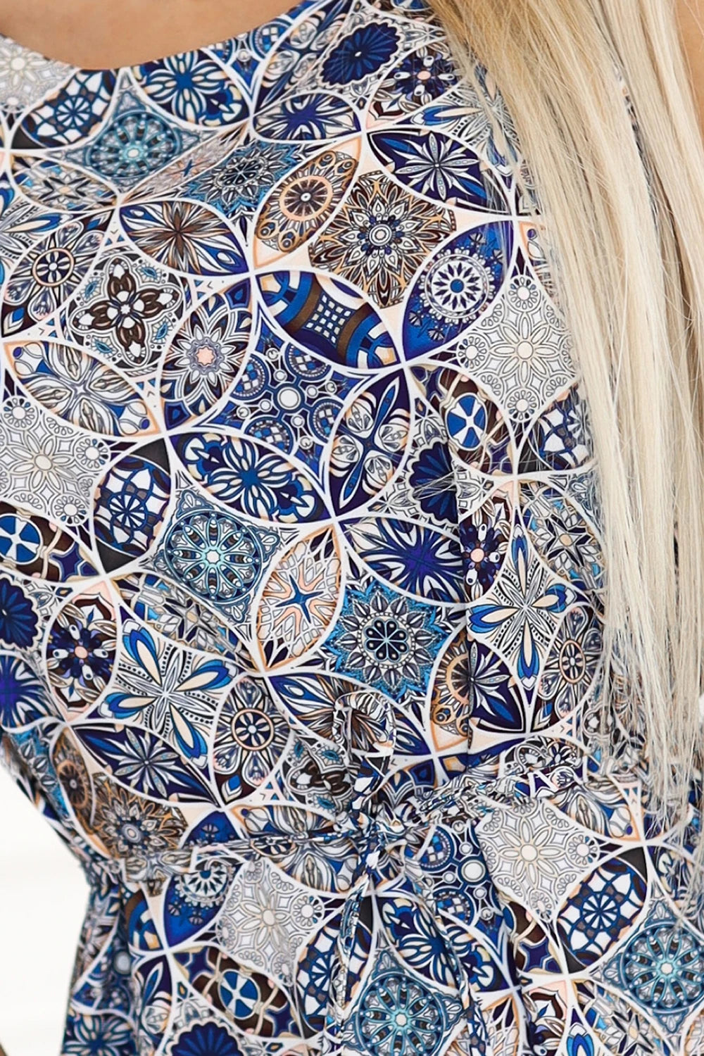 296-13 VICTORIA Trapez-Boho-Kleid mit mediterranem Print