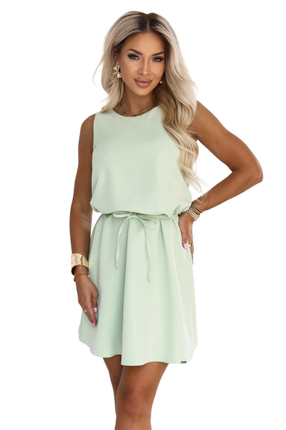 296-18 VICTORIA Trapezkleid ohne Ärmel mit Gürtel - pistaziengrün