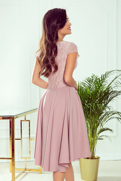 300-1 PATRICIA - Kleid mit längerem Rücken mit Spitzenausschnitt - puderrosa