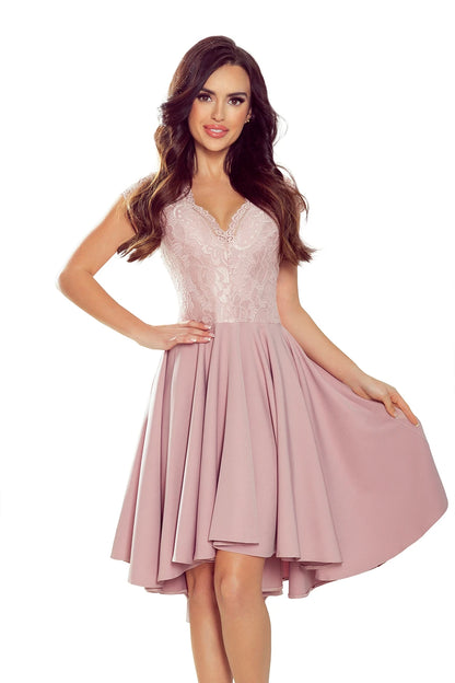 300-1 PATRICIA - Kleid mit längerem Rücken mit Spitzenausschnitt - puderrosa