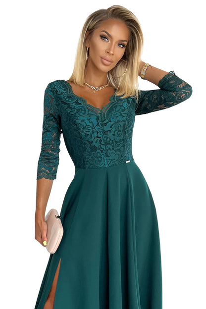309-5 AMBER elegantes langes Spitzenkleid mit Ausschnitt