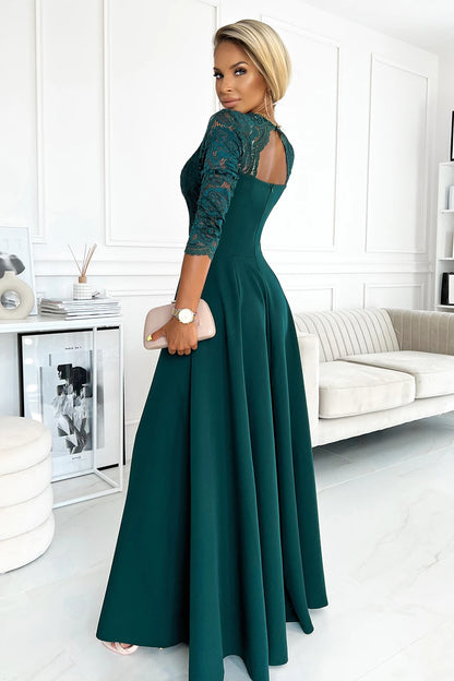 309-5 AMBER elegantes langes Spitzenkleid mit Ausschnitt