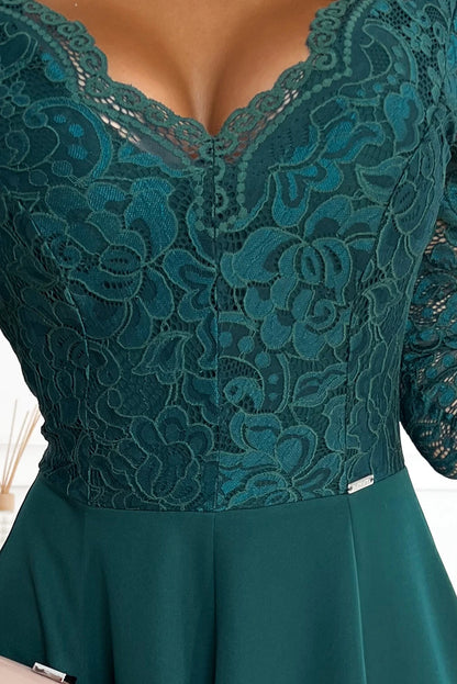 309-5 AMBER elegantes langes Spitzenkleid mit Ausschnitt