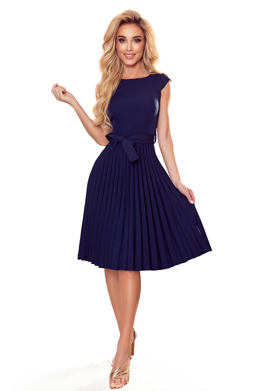 311-12 LILA Plissee-Kleid mit kurzen Ärmeln - Dunkelblau