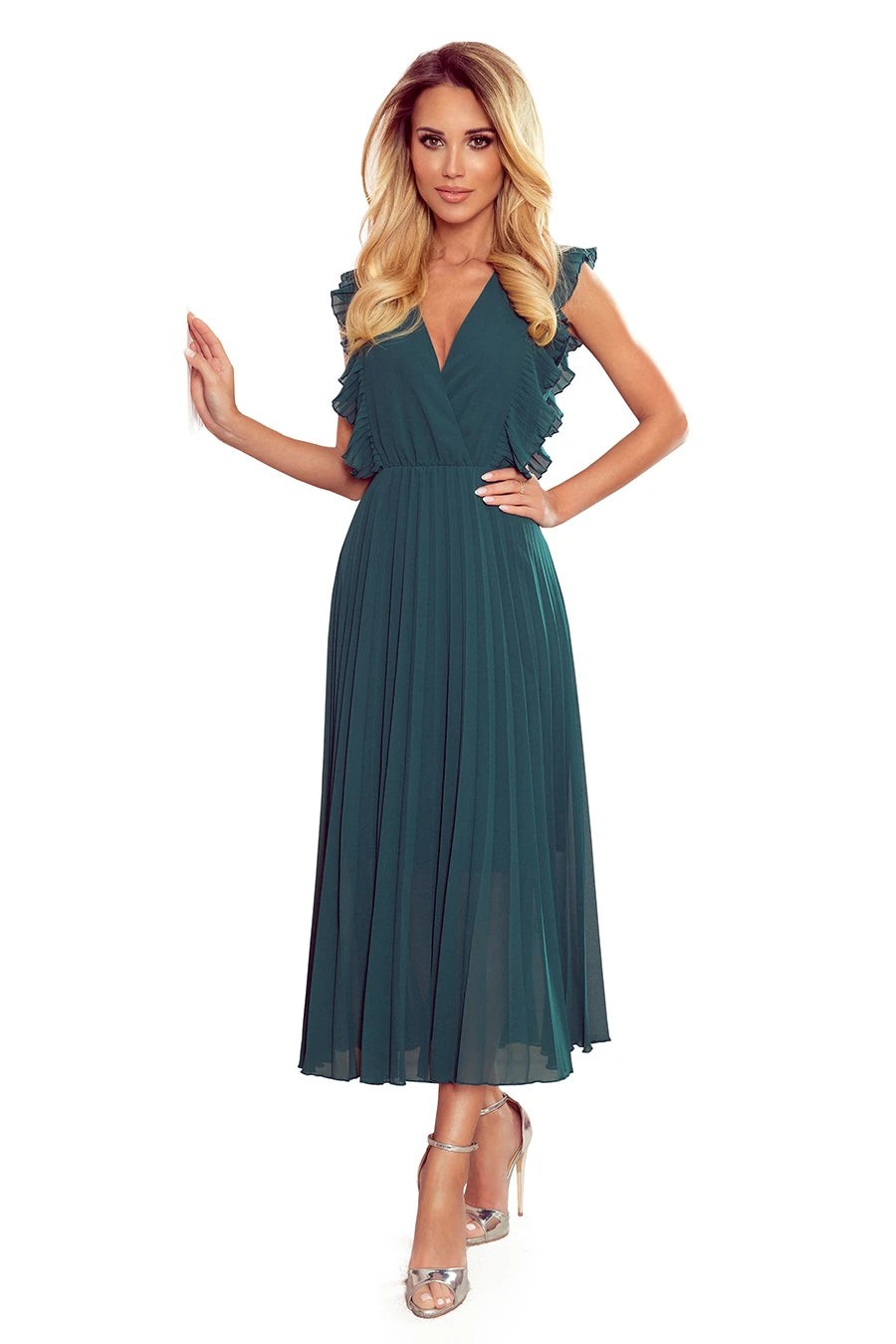 315-1 EMILY Faltenkleid mit Rüschen und Ausschnitt