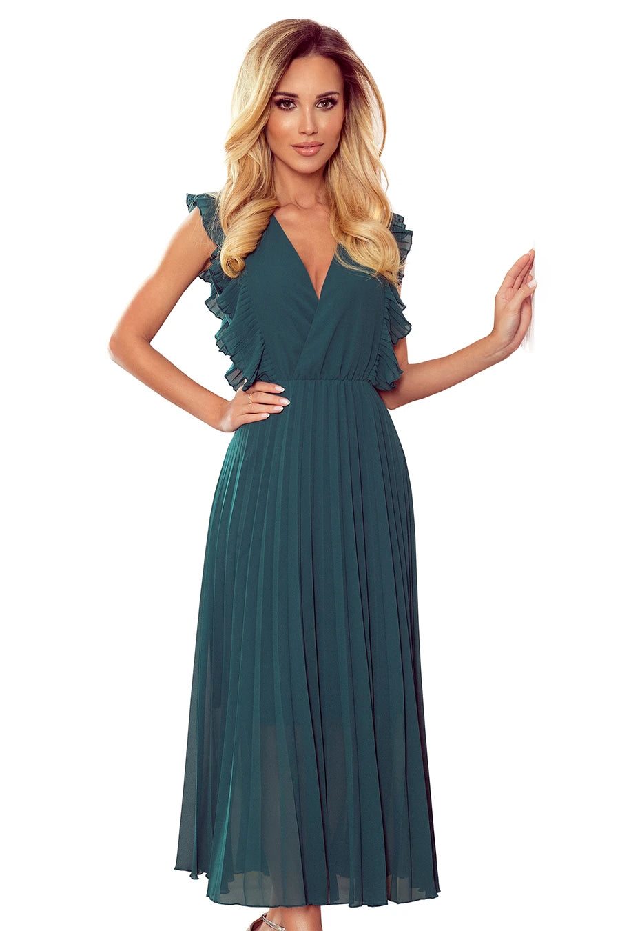 315-1 EMILY Faltenkleid mit Rüschen und Ausschnitt
