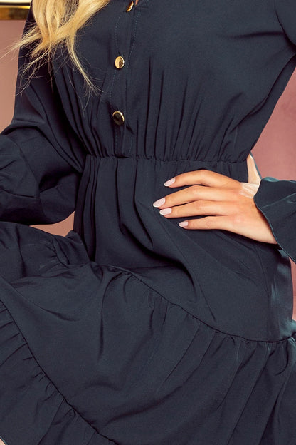 332-1 Grünes Kleid mit Rüschen und goldenen Knöpfen