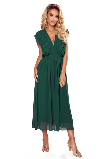367-1 YANA Midikleid mit plissierten Rüschen und Ausschnitt