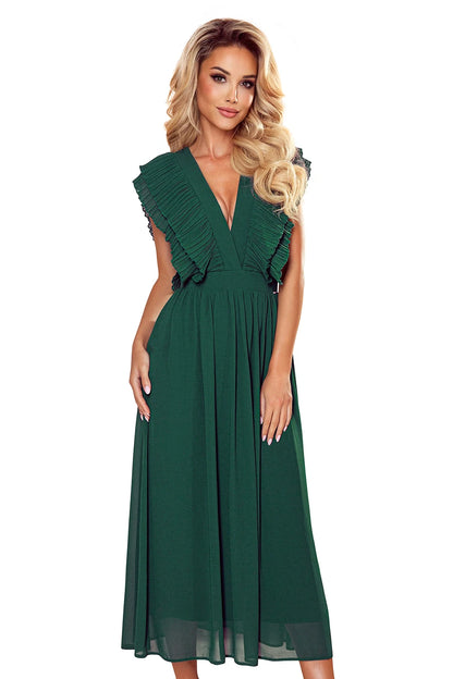367-1 YANA Midikleid mit plissierten Rüschen und Ausschnitt