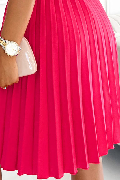 385-2 WENDY Plisseekleid mit Umschlagausschnitt - Himbeerfarbe