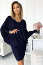 402-1 Fledermauskleid mit Ausschnitt - Marineblau mit Glitzer
