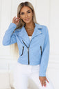 481-3 Wildleder-Bikerjacke mit langen Ärmeln und Reißverschlüssen - hellblau
