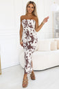 611-1 SAVANNAH trägerloses, tailliertes Kleid - braun-weißes Boho-Muster