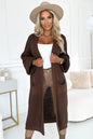 627-2 Strickjacke - langer Pulloverumhang mit Taschen - Schokoladenfarbe
