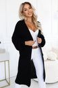 627-4 Langer gestrickter Damen-Cardigan mit Taschen und Puffärmeln