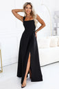 633-8 AURELIA Langes Kleid mit Beinschlitz und quadratischem Ausschnitt