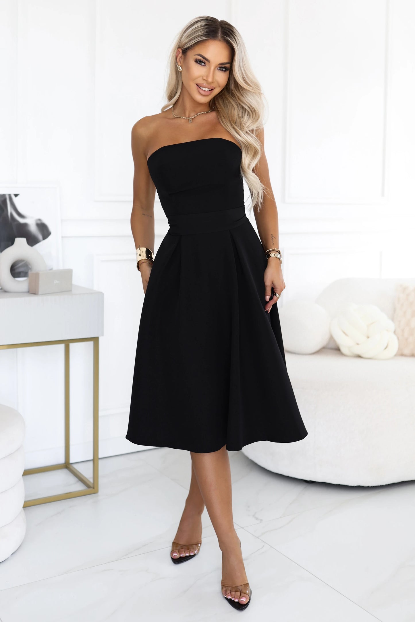 641-5 VIVIENNE Korsett-Midikleid mit ausgestelltem Rock und Gürtel
