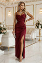 647-1 Figurbetontes, langes Maxikleid mit Wickelausschnitt und Schlitz - bordeauxrot