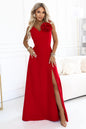 669-4 Romantisches Maxi-Kleid mit Blume auf der Schulter und Schlitz