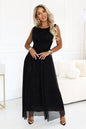 679-4 AVELINE Langes Maxikleid mit Glitzertüll und rundem Ausschnitt