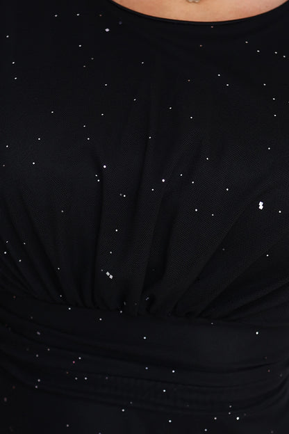 679-4 AVELINE Langes Maxikleid mit Glitzertüll und rundem Ausschnitt