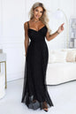 680-1 Glitzer-Maxikleid mit Trägern und Wickelausschnitt