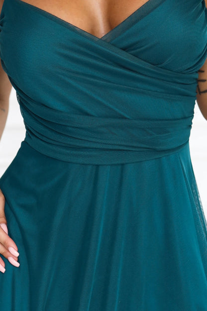 681-1 NILA Tüll-Maxikleid mit Trägern und Wickelausschnitt