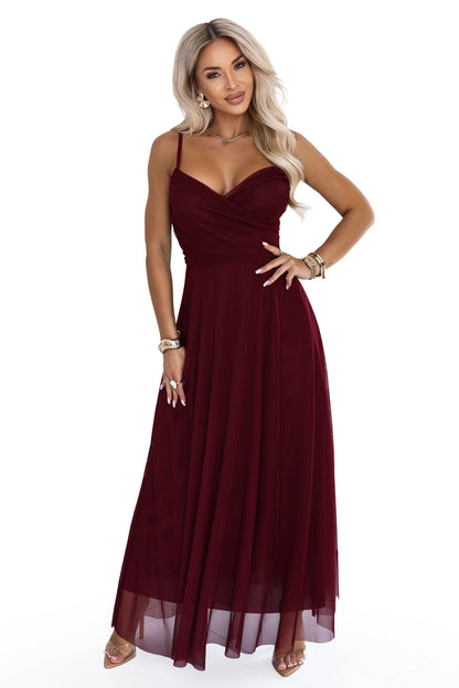 681-3 NILA Tüll-Maxi-Kleid auf Trägern mit Wickelausschnitt