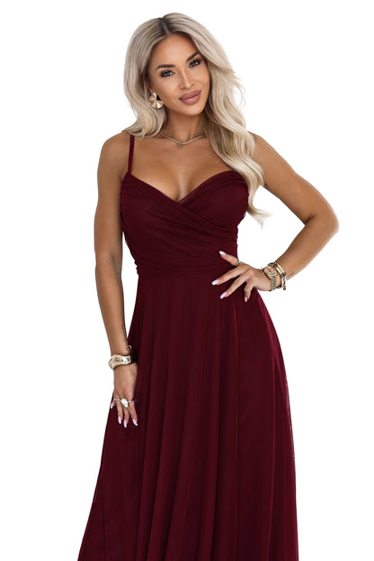 681-3 NILA Tüll-Maxi-Kleid auf Trägern mit Wickelausschnitt