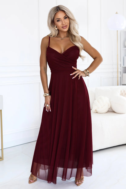 681-3 NILA Tüll-Maxi-Kleid auf Trägern mit Wickelausschnitt