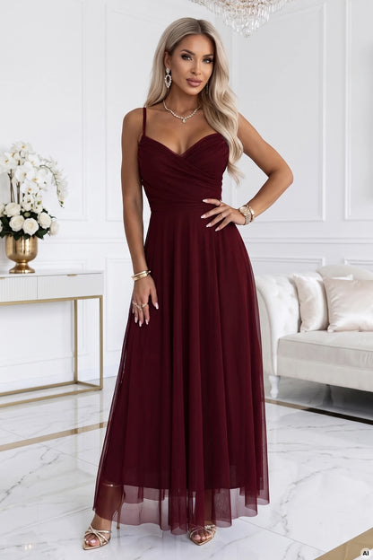681-3 NILA Tüll-Maxi-Kleid auf Trägern mit Wickelausschnitt