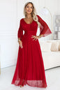 682-4 SOLENNE Langes schimmerndes Kleid mit Ausschnitt und Ärmel - hellbordeaux