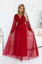 684-1 NERISSA Elegantes Tüll-Maxikleid mit Wickelausschnitt - hellbordeaux