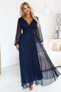 684-3 NERISSA Elegantes Tüll-Maxikleid mit Wickelausschnitt - marineblau