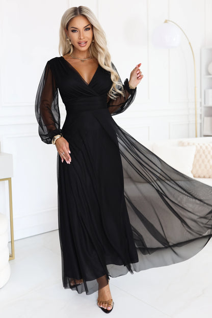 684-4 NERISSA Elegantes Tüll-Maxikleid mit Wickelausschnitt