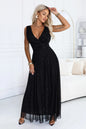 686-3 MIRELLA Langes Abendkleid mit Glitzertüll und V-Ausschnitt